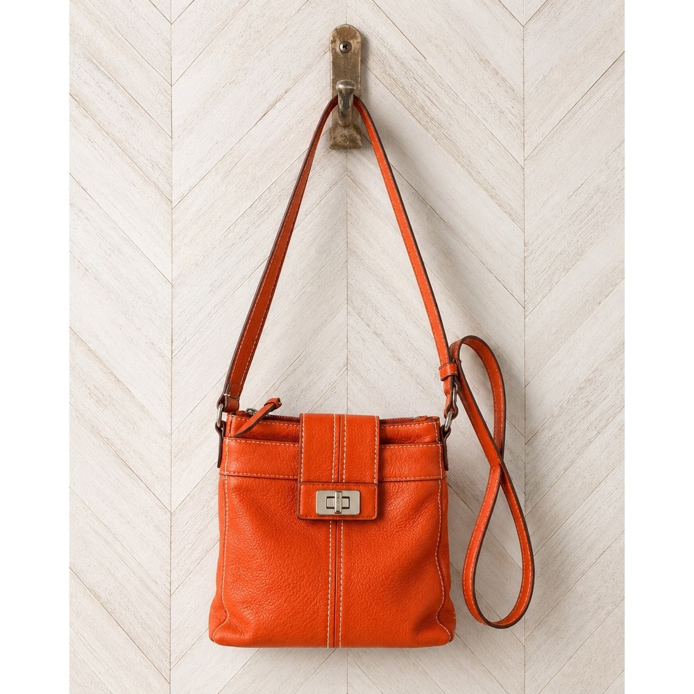 Tignanello Y2K Orange Crossbody Bag Genuine Leather Metal Hardware